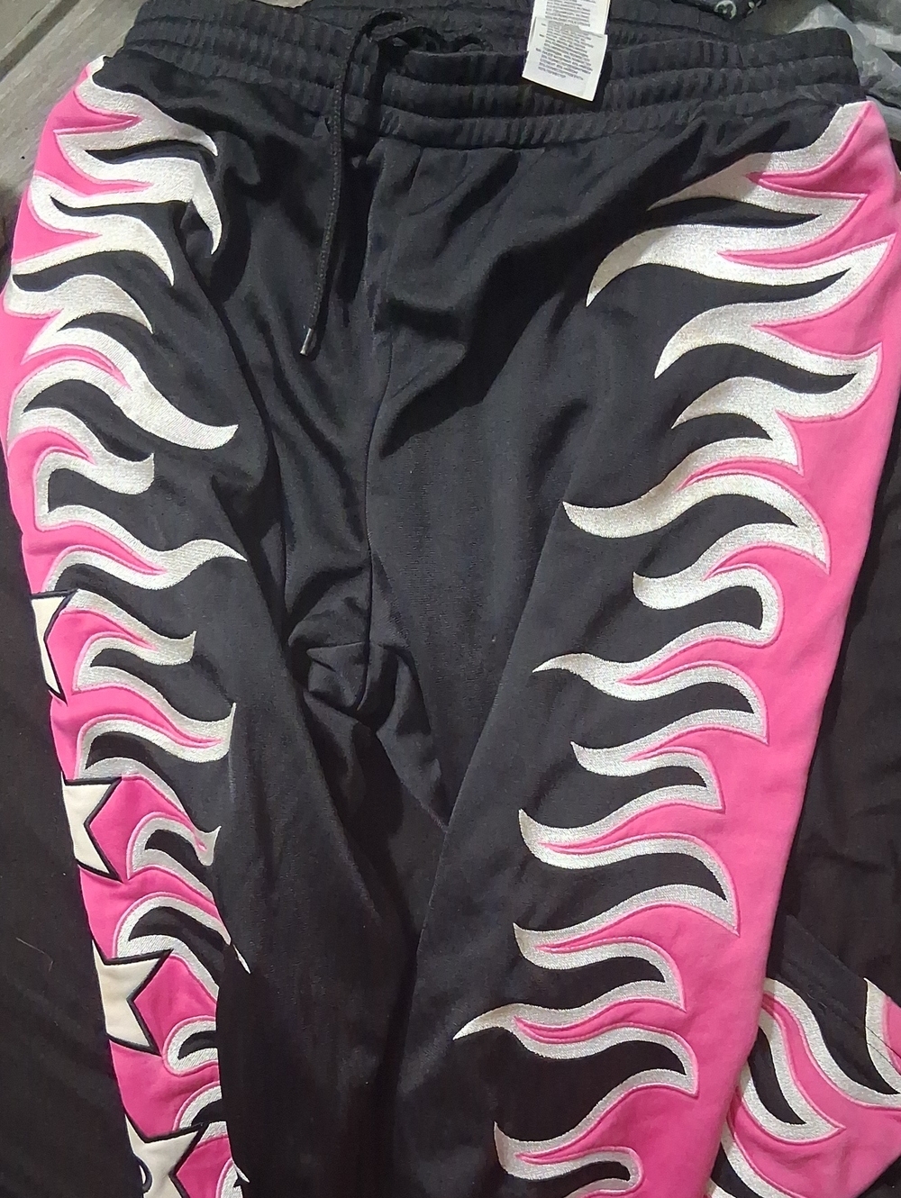 adidas Jeremy Scott Black Joggers with Pink & Silver Flame Panelsrem